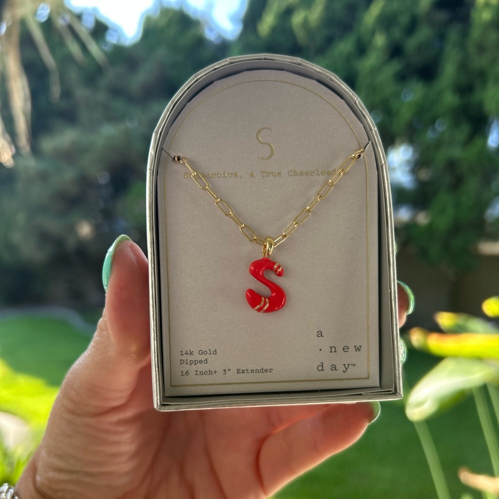A New Day Red 'S' (supportive) Pendant Necklace with paper clip chain